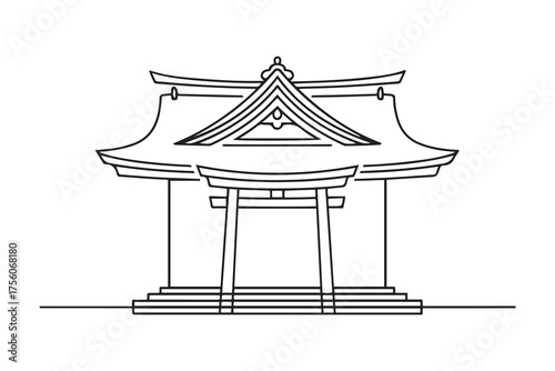 shrine icon. Thin linear style design. one line Icon drawing with white background