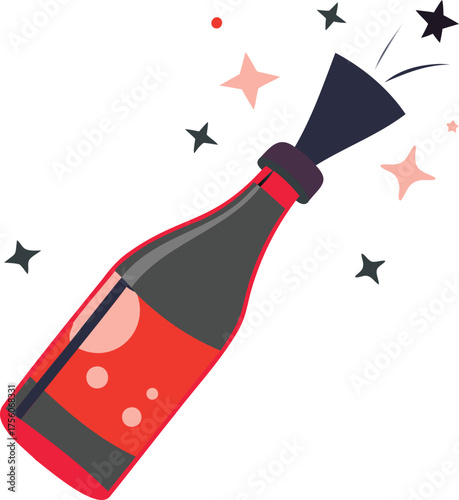 A champagne bottle being popped, with effervescent spray.