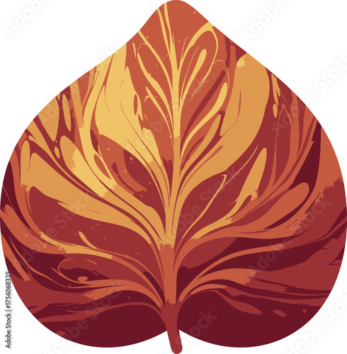 Abstract leaf with orange and brown, textured veins on white.