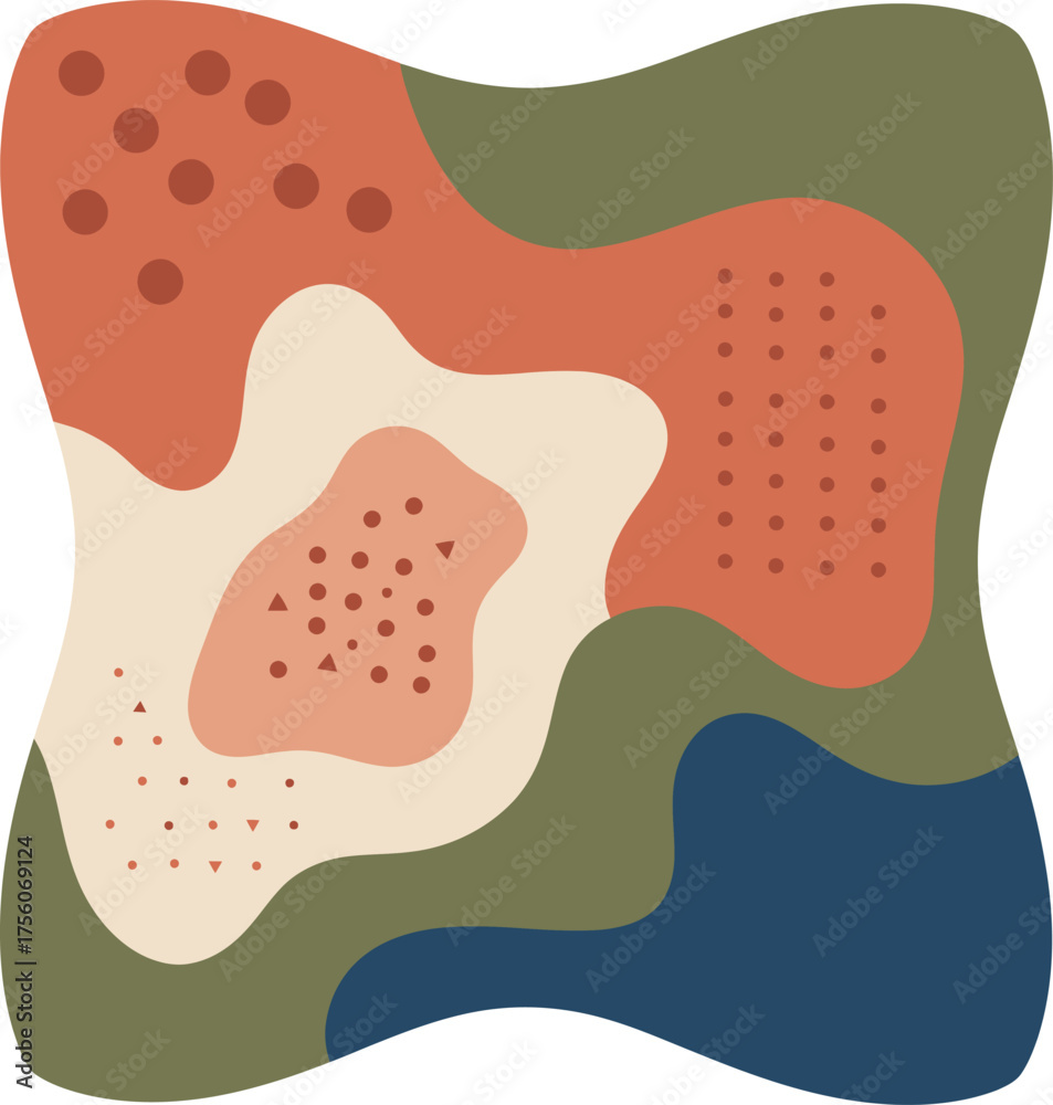 Fototapeta premium Abstract organic shapes and patterns in earth tones on a white backdrop.