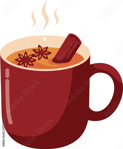 of a hot drink with cinnamon and anise in a mug.