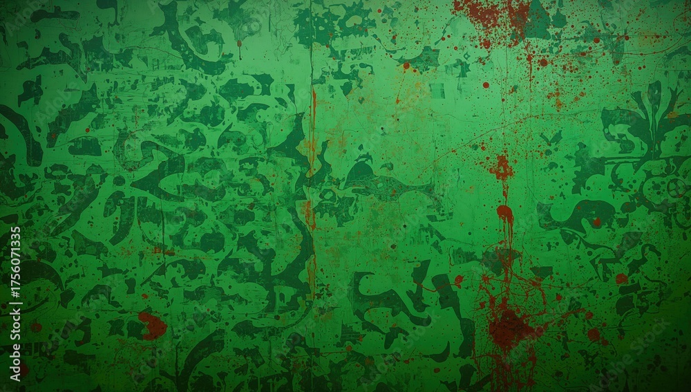 Fototapeta premium Abstract green backdrop with vintage rusty metal texture and grunge pattern