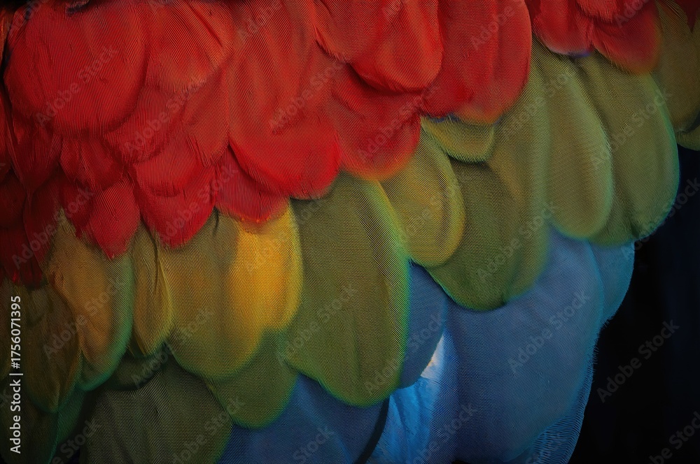 Fototapeta premium Close-up of vibrant bird feathers with an exotic texture