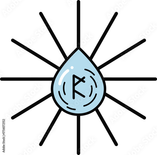 A stylized blue water drop with a rune inside, radiating rays.