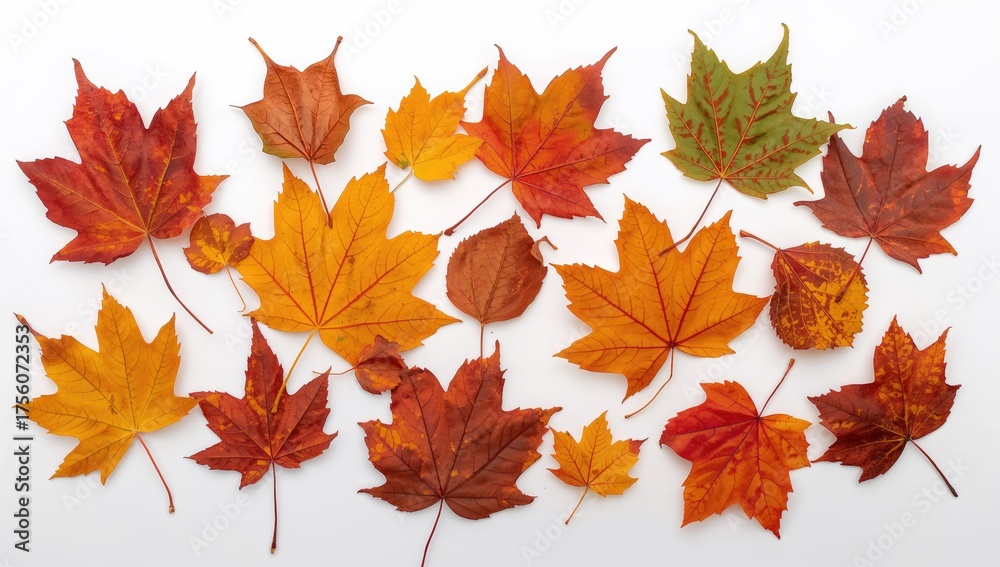 Fototapeta premium Autumn leaves collected on a plain white background