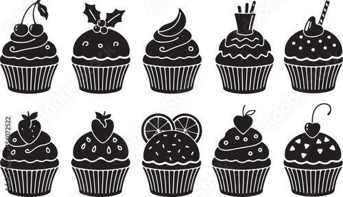 Set of sweet cupcake icons vector illustration for dessert, cafe menu, and patisserie decoration design
