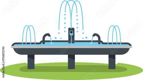 Flat, cartoon of a drinking fountain spewing refreshing water.
