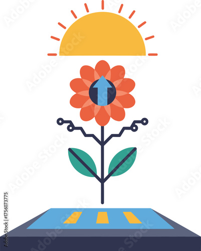 Stylized digital flower growing tods the sun.