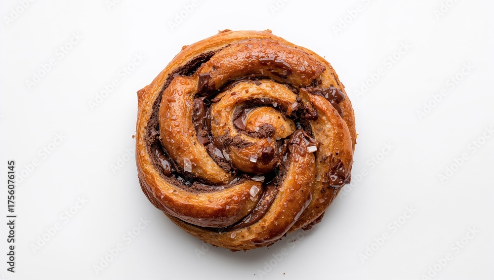 Fototapeta premium Homemade Sweet Brioche with Chocolate Swirls â€“ Top View on White Background with Copy Space
