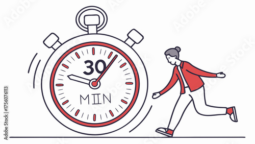 Beat the Clock Rush: Woman Racing Against Time with a 30 Minute Deadline, Stressful Situation and Time Pressure, Business Concept for Efficiency and Productivity