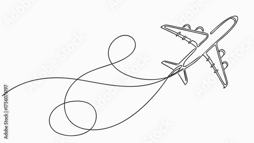 Dramatic single line drawing of a jet airplane soaring, conveying travel, freedom, and global connectivity in a minimalist, modern style for impactful design