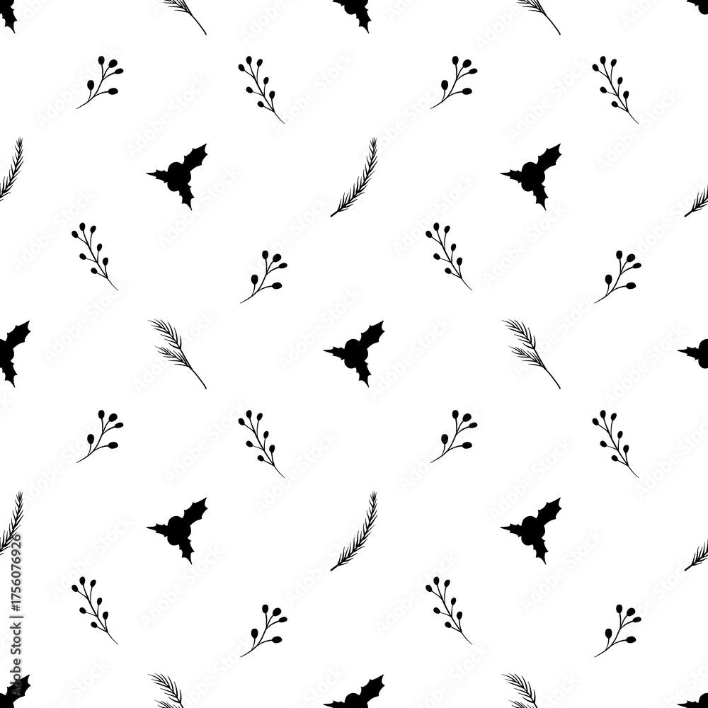 Fototapeta premium Minimal black botanical seamless pattern