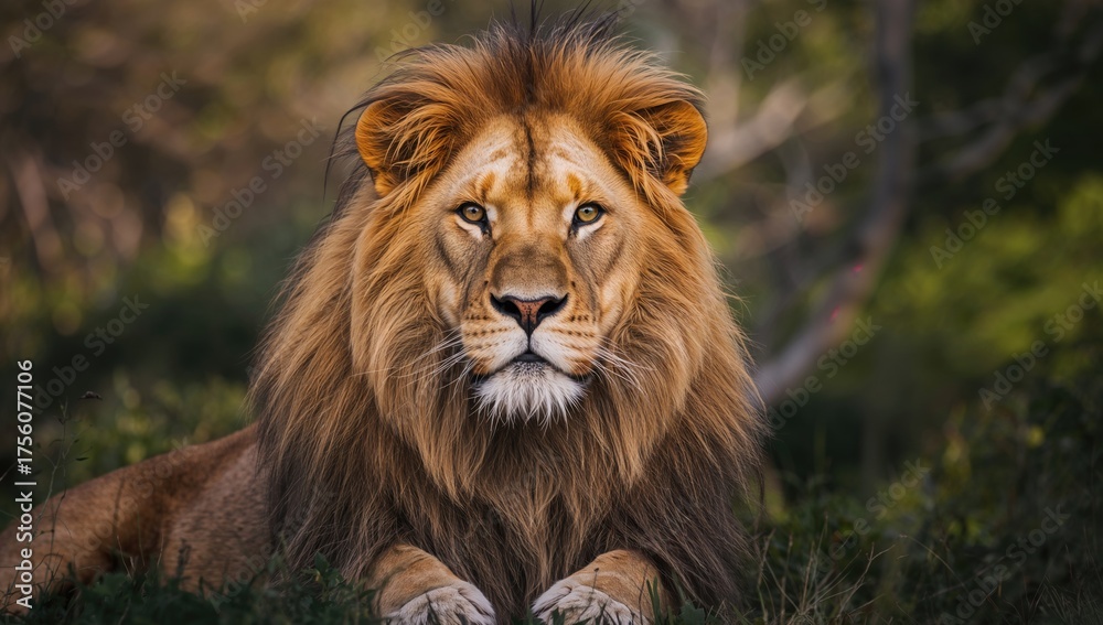 Fototapeta premium A fierce gaze of a lion in the wild, nature, animal, carnivore, wildlife sanctuary