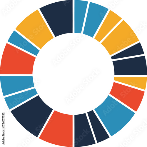 Colorful segmented pie chart on white. Info data visualization.