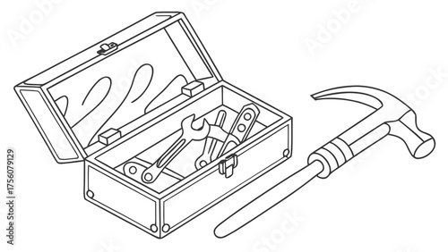 Handyman's toolkit illustration showing essential tools like a hammer and wrench, perfect for DIY projects, home improvement, and construction concepts