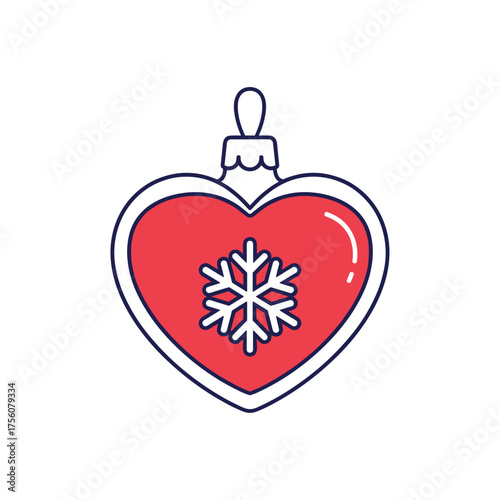 Red heart-shaped Christmas ornament with snowflake design  