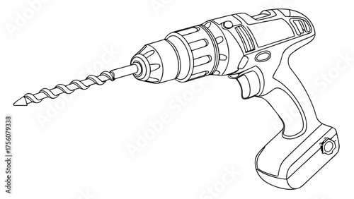 Detailed construction drill illustration, perfect for DIY projects, home repair, and engineering designs, showcasing precision and power for various applications