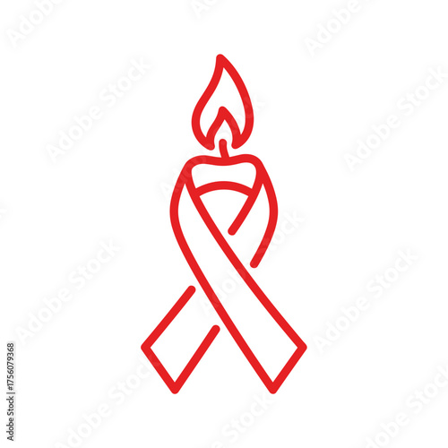 Red ribbon and candle illustration symbolizing awareness and hope  