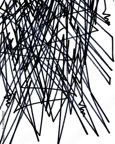 Close up of a black pencil and felt-tip pen stroke for design on white paper background 
