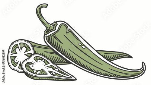 Hand-drawn jalapeno peppers, a culinary addition for food blogs or creative recipe layouts, adding a spicy kick and fresh appeal to any design