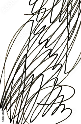 Close up of a black pencil and felt-tip pen stroke for design on white paper background 