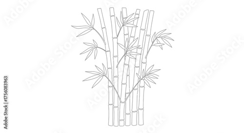 Elegant Bamboo Stalks Line Art Illustration for Zen Gardens, Spa Designs, and Asian-Inspired Decorative Elements