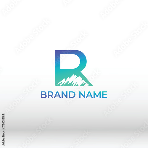 Modern R Monogram Logo Featuring Mountain Landscape