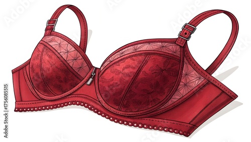 Elegant red bra with intricate details and delicate lace accents for a touch of romance and sophisticated style, perfect for fashion or lingerie designs