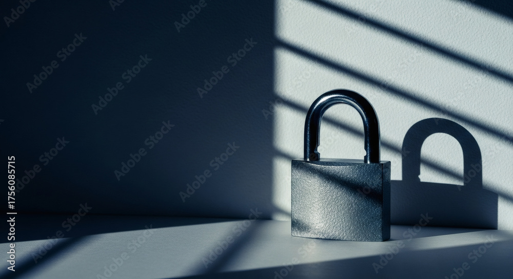 Naklejka premium Padlock with Dramatic Shadow on Minimal Background