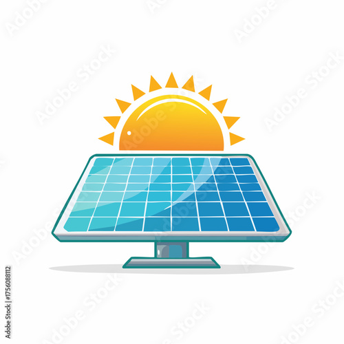 Illustration of a Solar Panel with a Sun Symbolizing Sustainable Energy and Clean Power