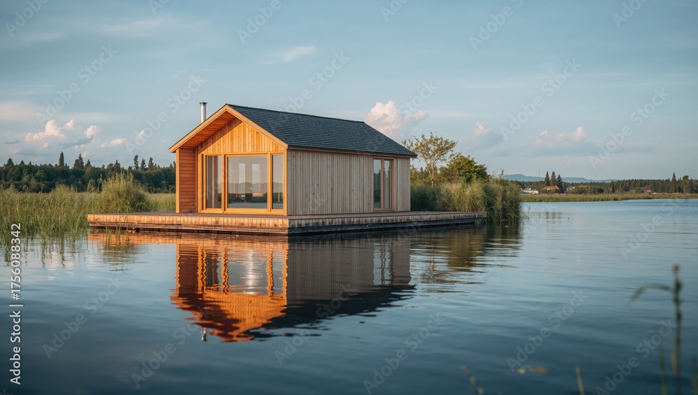 Obraz premium House Made of Wood That Floats on Water