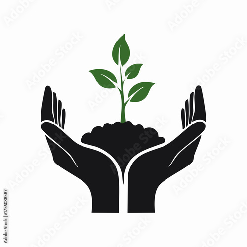 Illustration of Hands Protecting a Sprouting Plant, Symbolizing Growth and Nature