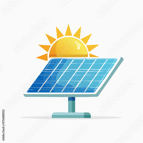 Illustration of Solar Panel Capturing Sun's Energy Depicting Green Sustainable Power Generation