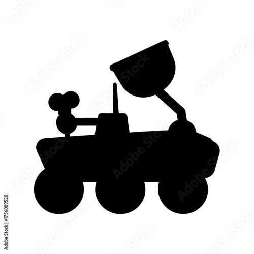 Silhouette of a mars rover with a scoop arm exploring the martian surface for scientific discovery