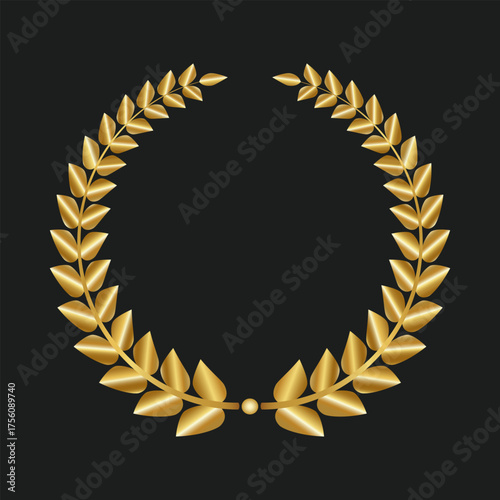 A round-shaped golden laurel wreath on a black background
