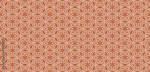 Ethnic folk geometric seamless pattern with star mosaic, hexagonal diamond shapes. Retro vintage background texture. Repeated ornamental design for textile, wallpaper, fabric, decoration, print, wrap