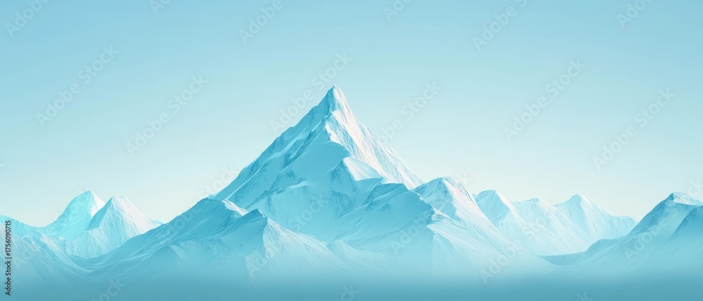 Fototapeta premium Snowcapped mountain range under clear sky cool color palette
