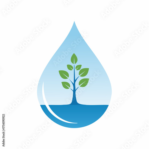 Symbolic Depiction of Growth, Sustainability, and Water Conservation within a Tear Drop Shape