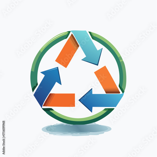 Vibrant recycling symbol design, highlighting circular economy and sustainable practices in vivid colors