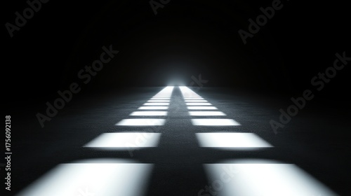 Illuminated pathway abstract dark background with bright squares