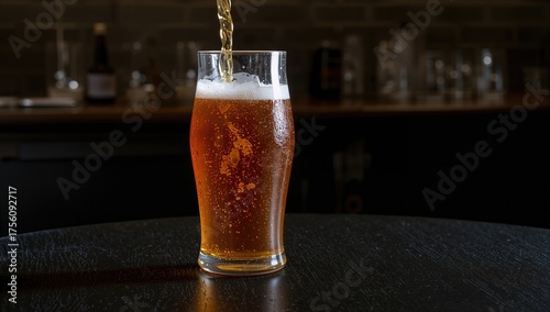 Glass of beer on a dark wooden surface