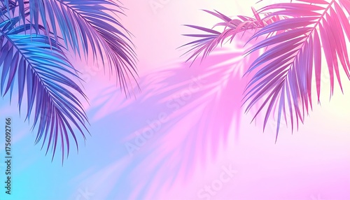 Palm fronds projected on a pink wall. Use for a summer, tropical, vacation theme