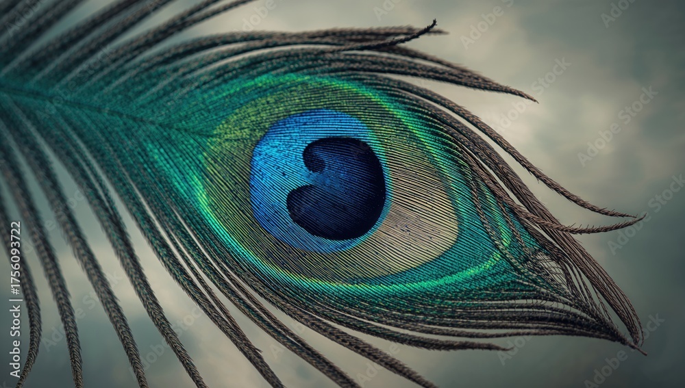Fototapeta premium The mesmerizing allure of a peacock feather's vivid colors is truly a natural marvel