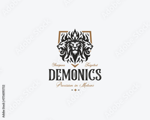 wild angry chimera three head lion logo