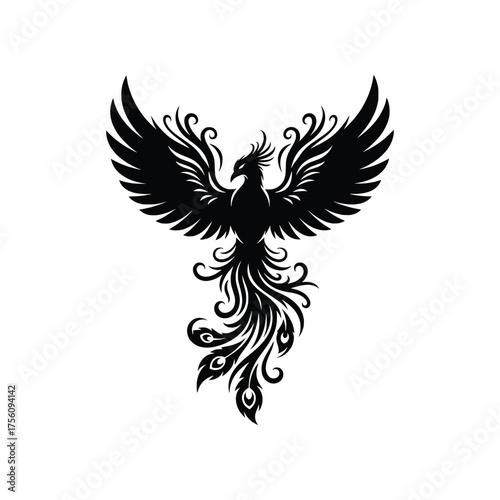 Ornate Phoenix Bird Rising Vector Illustration