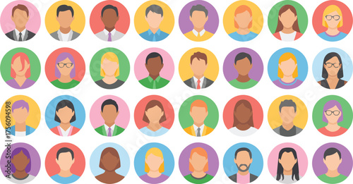 Vector art of diverse group of people avatars in colorful circles