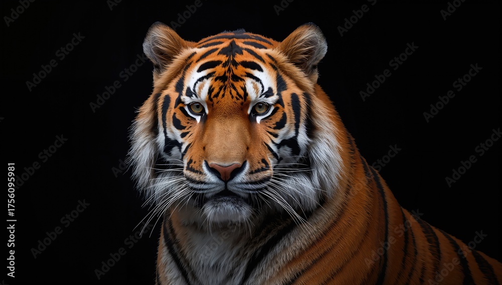 Fototapeta premium Stunning close-up of a tiger against a dark backdrop