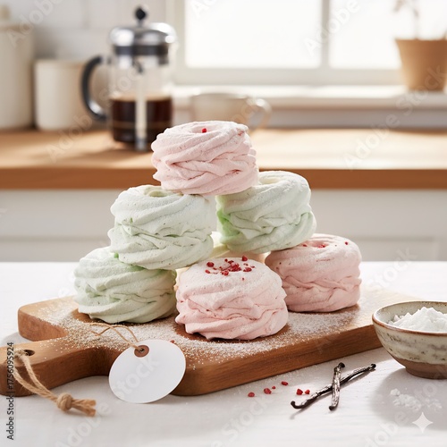 vanilla ice cream, marshmallow, delicious dessert