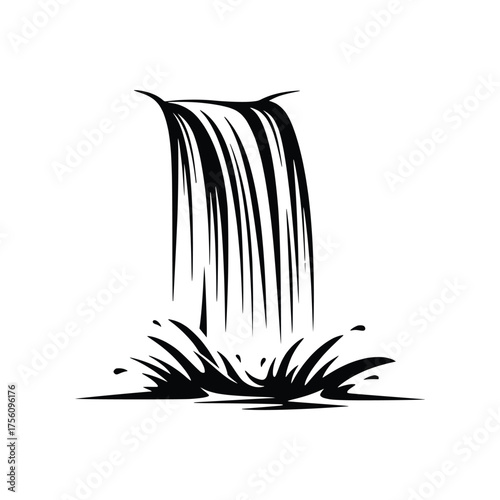 Dynamic Water Cascade Waterfall Plunge Vector Illustration