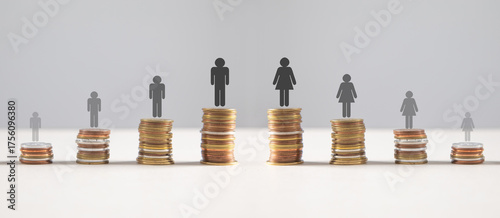 Fotografía Coins with a Gender pay gap inequality concept.